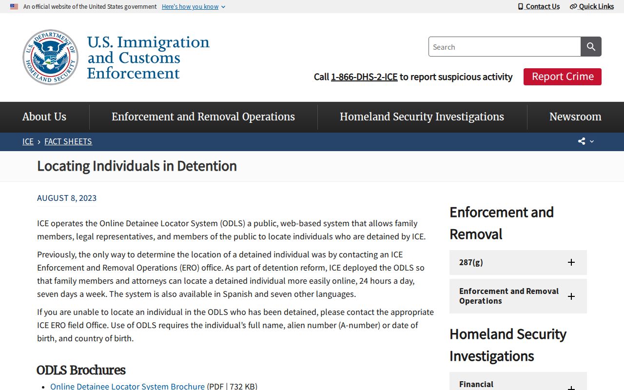 ICE detainee locator release transfer check for Alpine County detainers