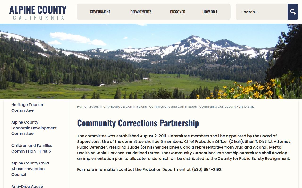 Alpine County post-release supervision Community Corrections Partnership contact
