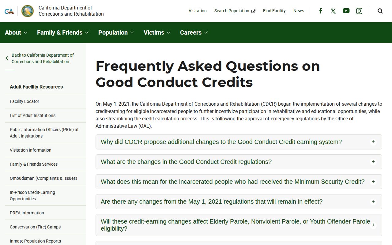 Alpine County projected release date CDCR good conduct credits