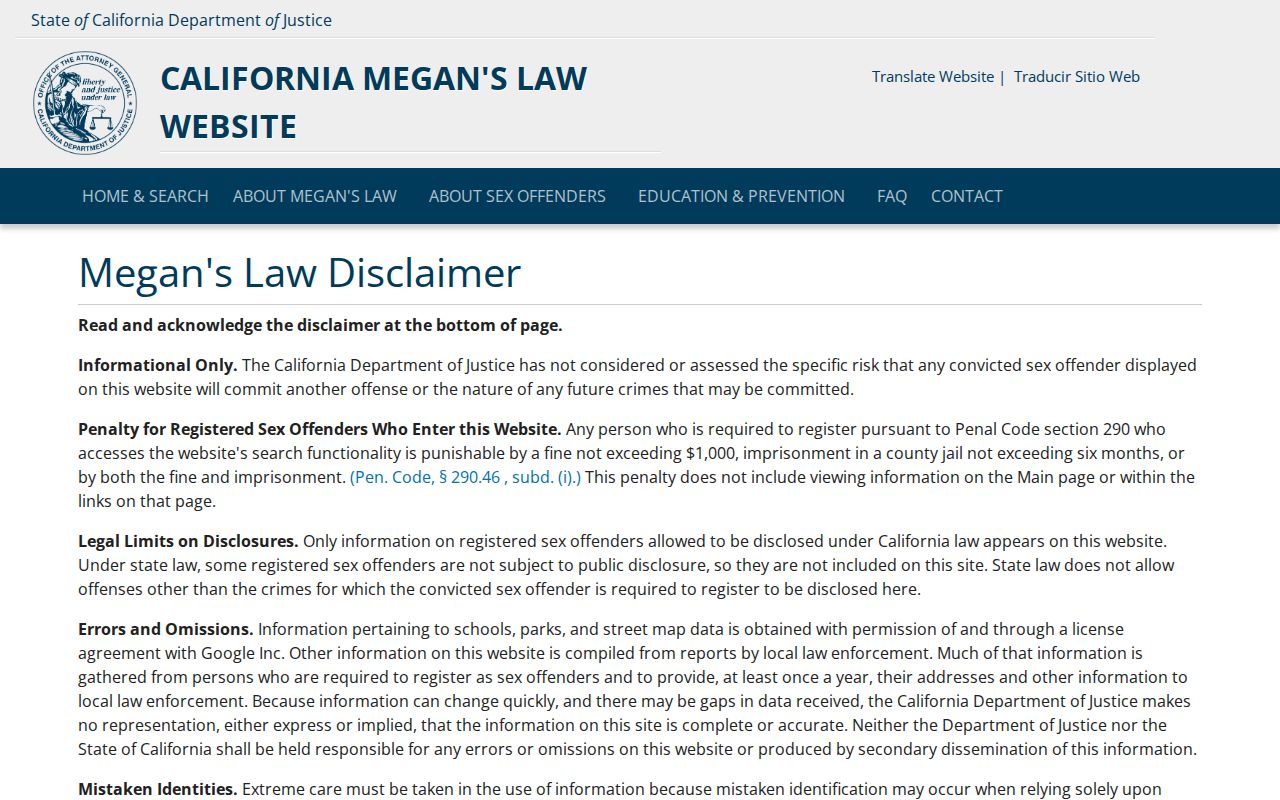 Alpine County released inmate mugshots California Megan's Law registry source