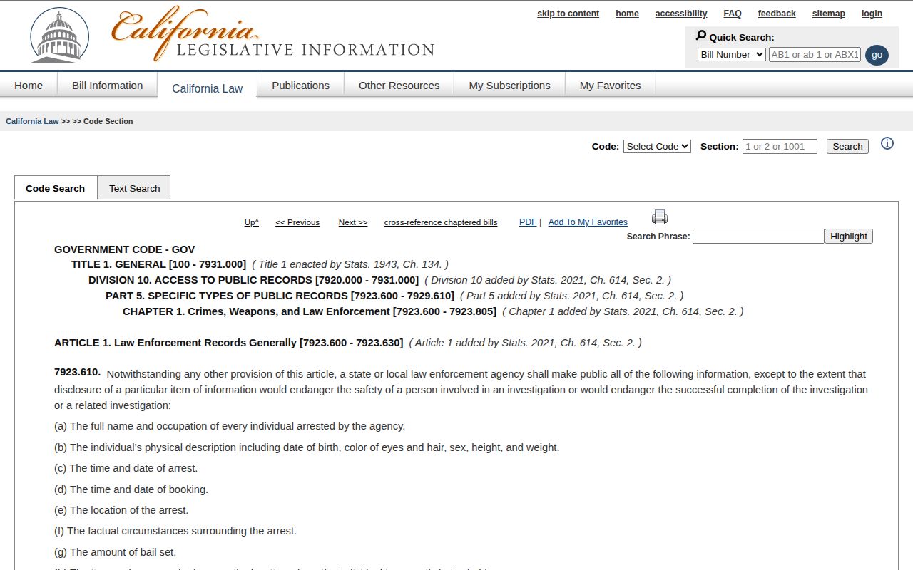 Alpine County mugshots public arrest information Government Code source