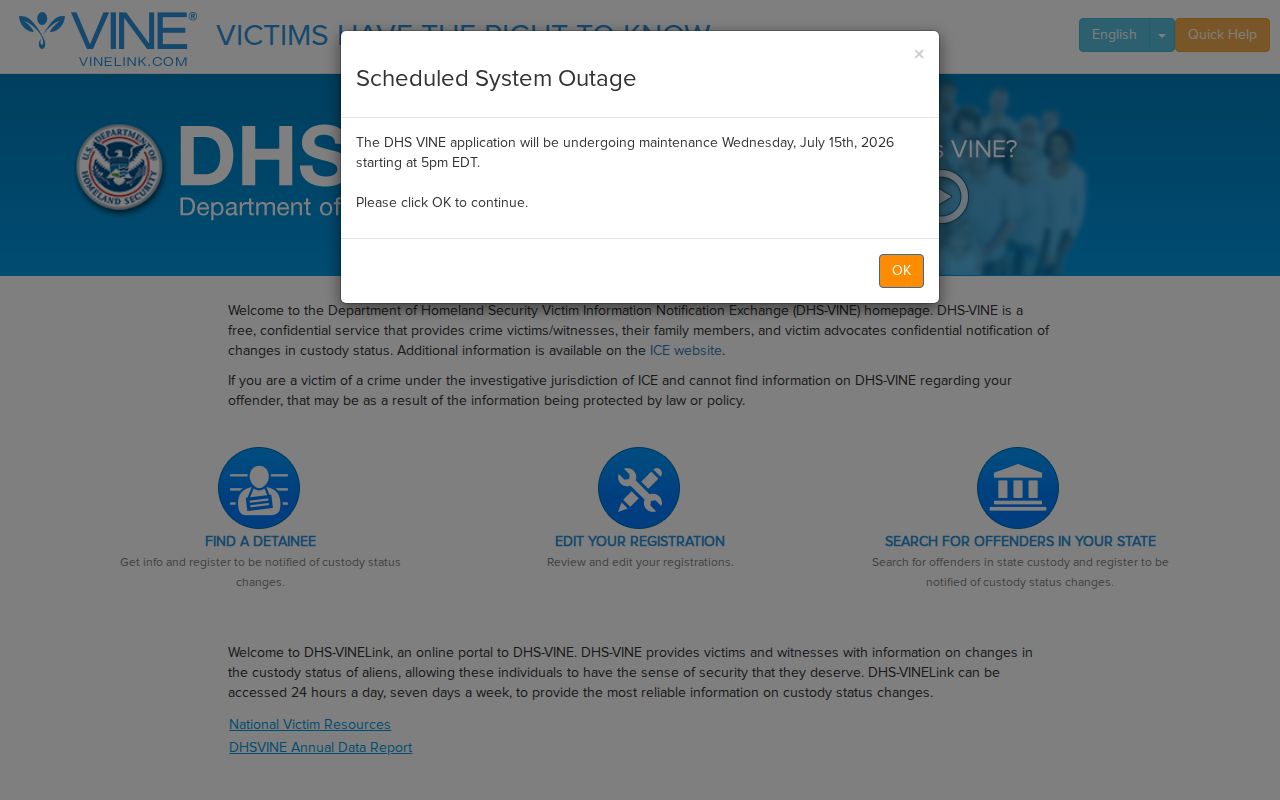 Alpine County VINE inmate check VINELink portal