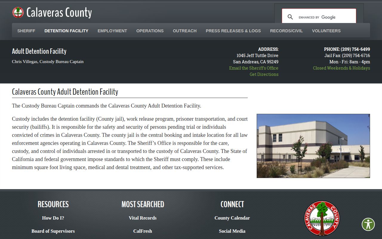Calaveras County Adult Detention Facility release records for Alpine County custody