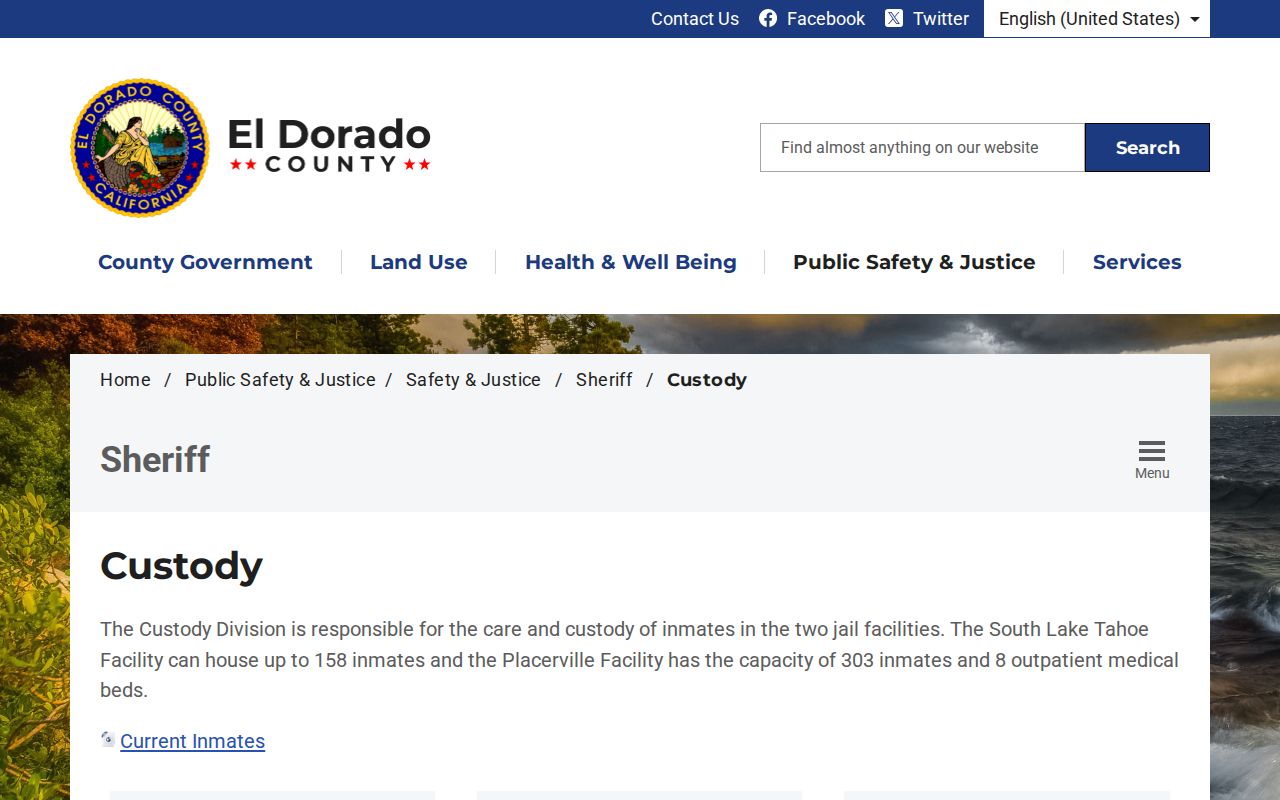 El Dorado County Placerville Jail release custody page for Alpine County detainees